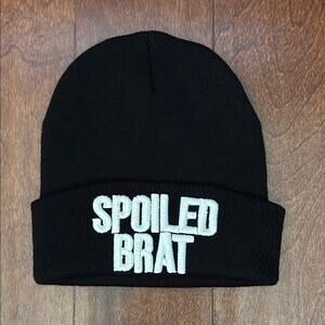 Jeffree Star Black Unisex Beanie with White Embroidery "Spoiled Brat", NWOT